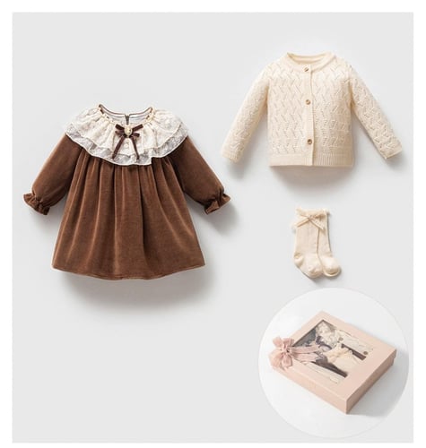 طقم فستان بناتي 3 قطع