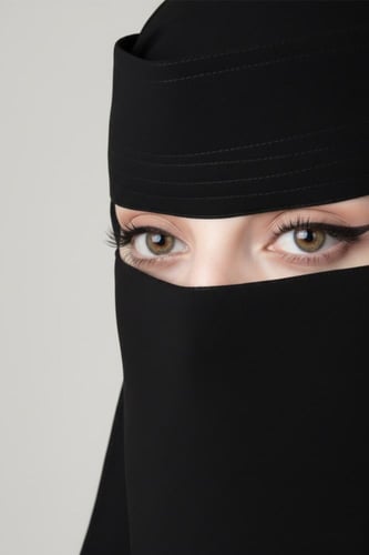 نقاب مقوى بمطاط مائل وشعار ركن الحجاب مع دقة خيط