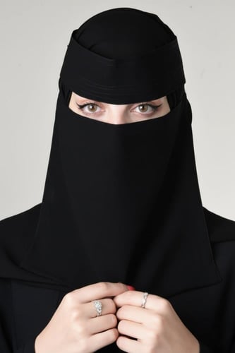 نقاب مقوى بمطاط مائل وشعار ركن الحجاب مع دقة خيط