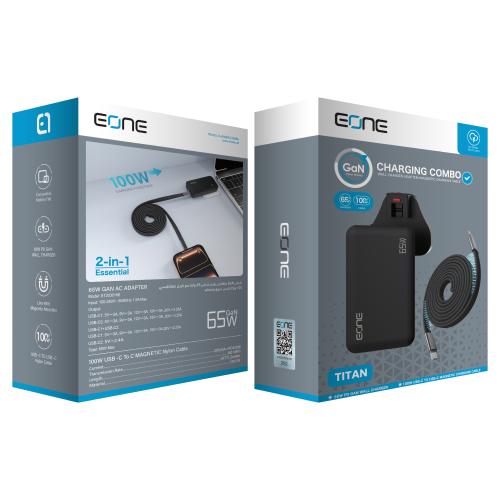 شاحن EONE TITAN GaN بقدرة 65 واط مع كابل مغناطيسي...