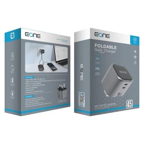 شاحن EONE GaN سريع بقدرة 45 واط – قابس بريطاني قاب...