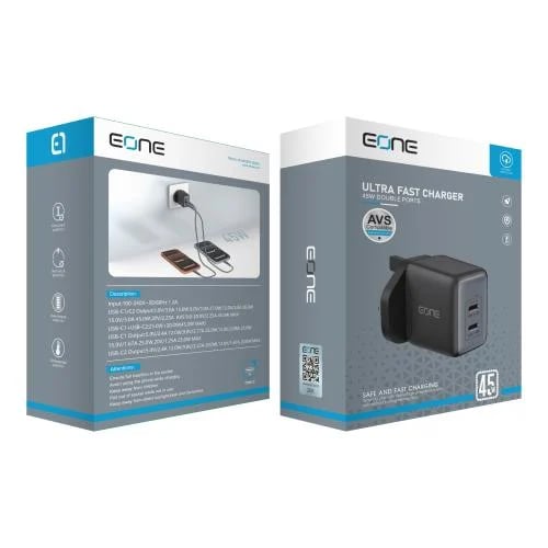 شاحن EONE AVS سريع بمنفذي USB-C بقدرة 45 واط