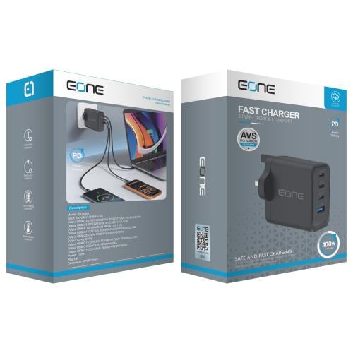 شاحن حائط EONE بقدرة 100 واط – 4 منافذ مع Smart Po...