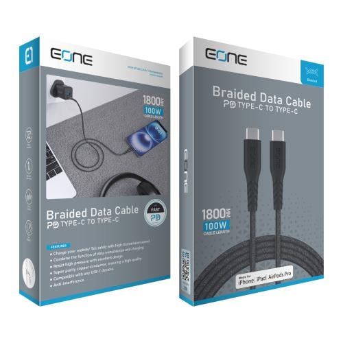 كابل EONE نايلون USB-C إلى USB-C بقدرة 100 واط بطو...