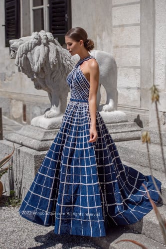 Crossover Halter tulle Beaded Gown