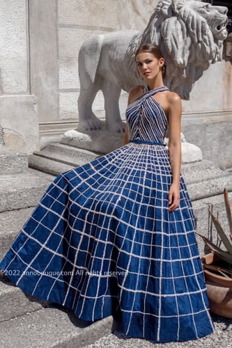 Crossover Halter tulle Beaded Gown