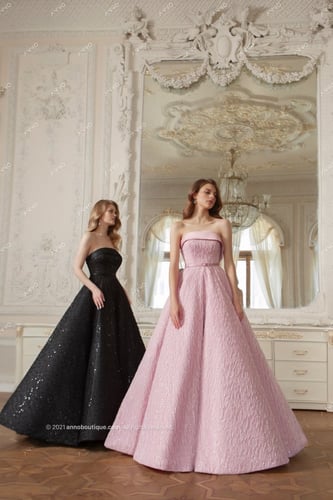 bead-embellished strapless gown