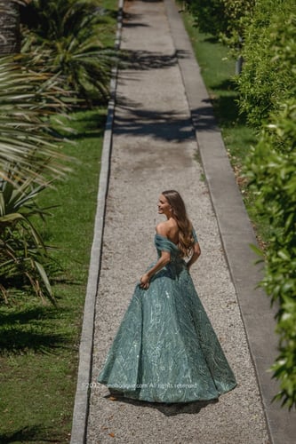 Beaded Tulle Off-The-Shoulder Gown