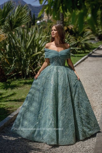 Beaded Tulle Off-The-Shoulder Gown