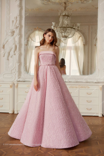 bead-embellished strapless gown