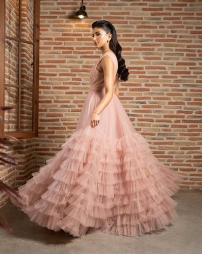 Pink Evening Dress with Open Back