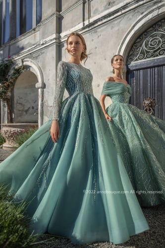 Beaded Tulle Off-The-Shoulder Gown