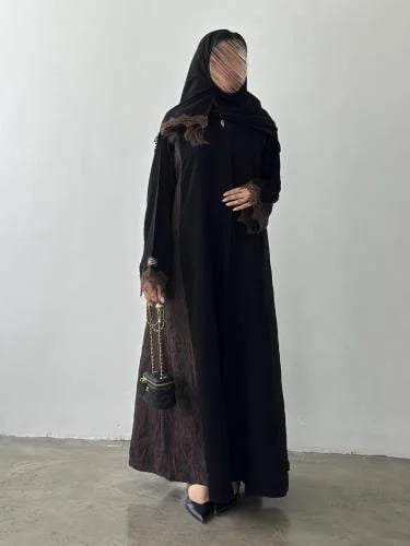 عباية نص كلوش قماش(سراميك)اضافة قماش بني بالجوانب