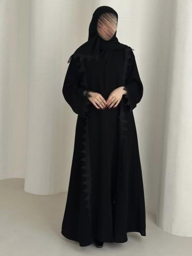 عباية نص كلوش قماش(سراميك)بكلفه اسود