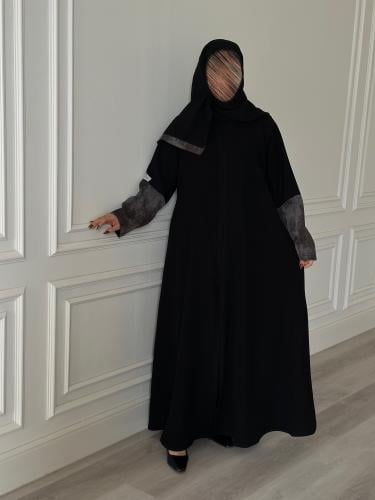 عباية نص كلوش قماش(سراميك)باكمام ملون