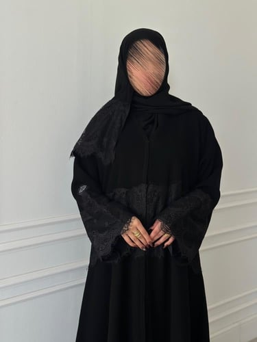 عباية نص كلوش قماش(سراميك)اضافه دانتيل