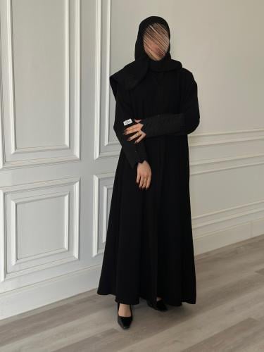 عباية نص كلوش قماش(سراميك)اكمام شك اسود