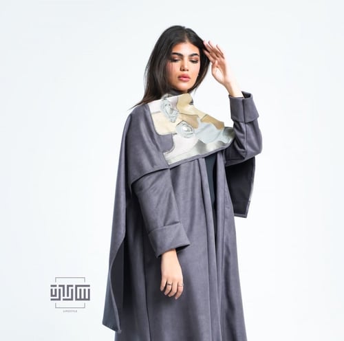 اوديت عبايه من الشاموا الفاخر مع شال مطرز بنقوش بو...