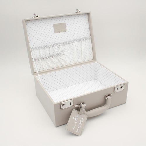 حقيبة جلدية فاخرة بالاسم- رمادي