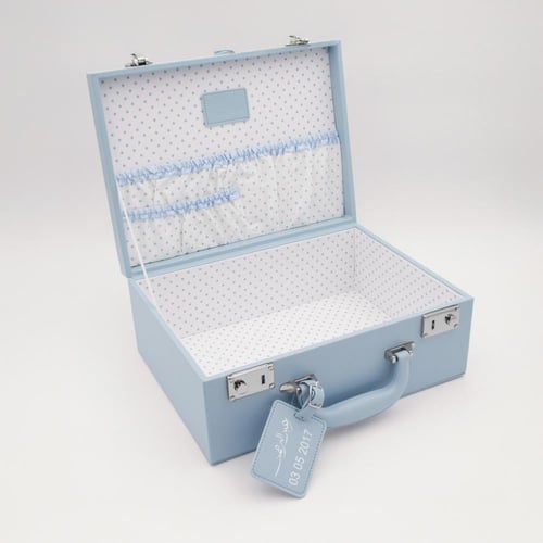 حقيبة جلدية فاخرة بالاسم- سماوي