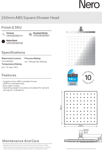 طاسة دش / شاور رأسي 25سم مربع اللون النيكل المصقول...