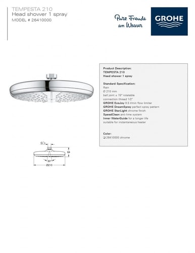 طاسة دش 21سم تيمبستا جروهي / GROHE