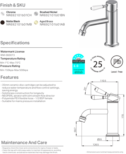 خلاط مغسلة اللون النيكل المصقول (يورك تاريخي) - ني...