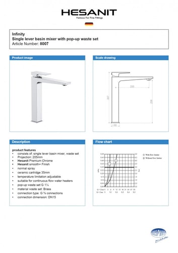 خلاط مغسلة كروم عالي مربع Infinity هزنت / Hesanit