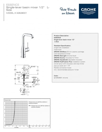 خلاط مغسلة مصب متحرك مقبض جانبي ايسنس جروهي / GROH...
