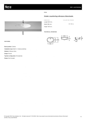 مغسلة دفن 62 سم جراند بيرنا ابيض روكا / Roca