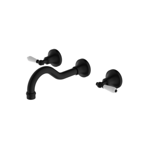 خلاط مغسلة جداري 3 فتحة بمقبض بورسلان ابيض مع القل...