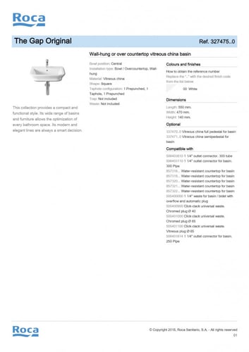 مغسلة The Gap مع عامود 55 سم روكا / ROCA