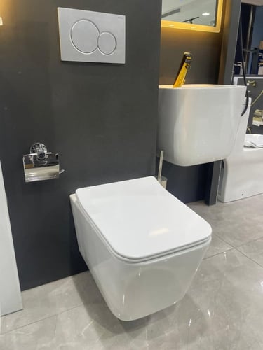 كرسي حمام معلق أبيض مربع غطاء هيدروليك ريملس تريدك...