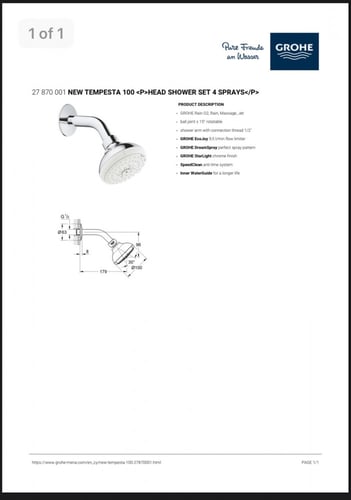 مرشة شاور تيمبستا 3 خيارات مع ماسورة جدارية جروهي...