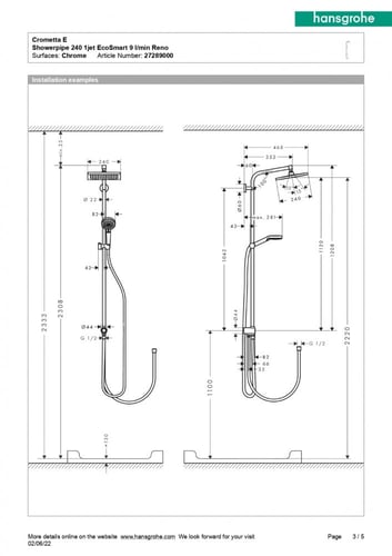 مسطرة شاور كاملة مع طاسة مربعة هانس جروهي / hansgr...