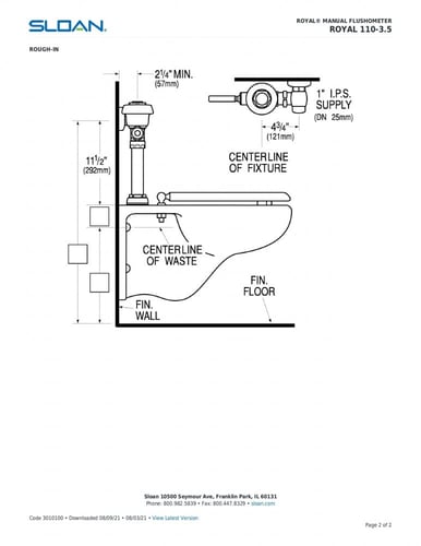 سيفون ظاهر كروم مقبض جانبي 13.2 ليتر سلون / SLOAN