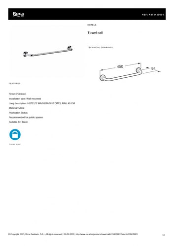 علاقة منشفة كروم 50 سم هوتليز روكا / Roca