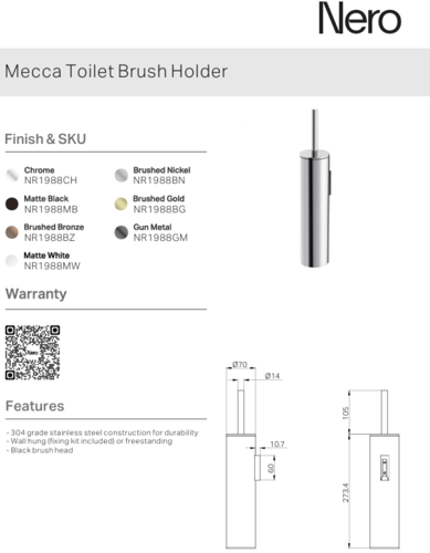 فرشاة حمام معلقة مع غطاء اللون النيكل المصقول نيرو...