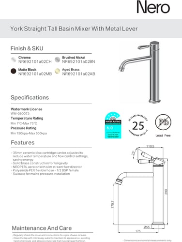 خلاط مغسلة عالي طويل اللون النيكل المصقول (يورك تا...