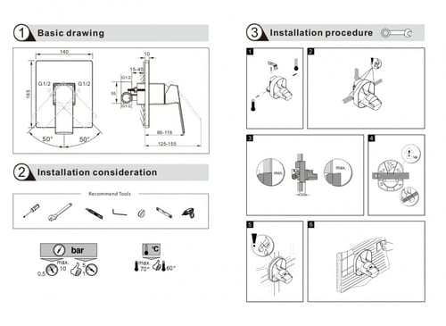 وجه خلاط دفن خط واحد أسود مربع برونزو / BRONZO