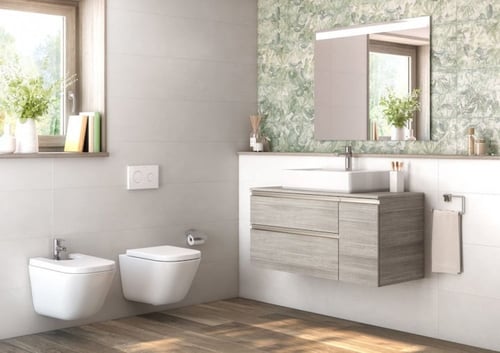 كرسي حمام معلق ذا جاب مع غطاء بطئ ريملس روكا / Roc...