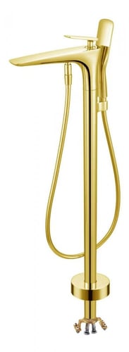 خلاط بانيو أرضي مع لي و سماعة ذهبي لامع برونزو / B...