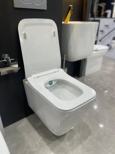 كرسي حمام معلق أبيض مربع غطاء هيدروليك ريملس تريدك...