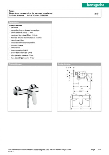 خلاط شاور او شطاف كروم فوكس هانس جروهي / hansgrohe