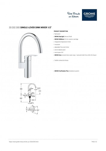 خلاط مطبخ رقبة عالية بمقبض يورو سمارت جروهي / GROH...