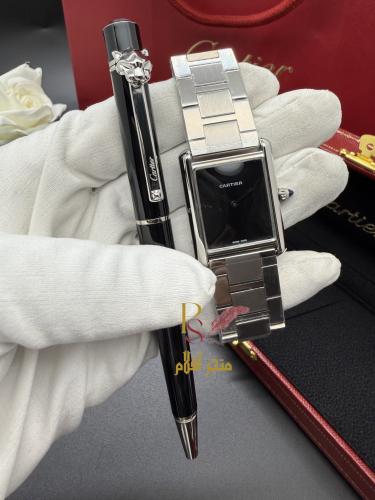 Cartier Tank black watch with Cartier Panther pen