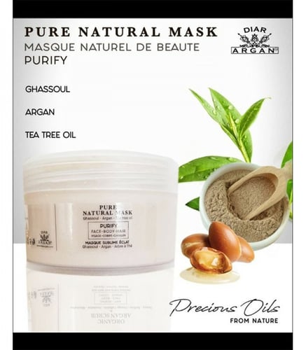 قناع الغاسول الطبيعي بزيت الارجان وزيت شجرة الشاي...