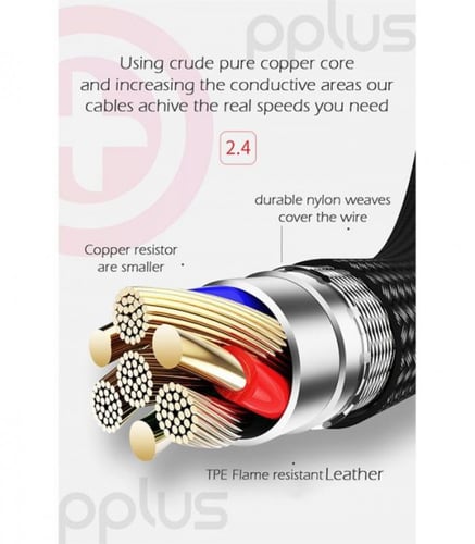 كابل يو إس بي للآيفون من بي بي بلس أسود 480 ميغا