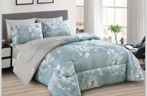 مفرش مايكروفايبر وجهين طباعة ورود - 6 قطع