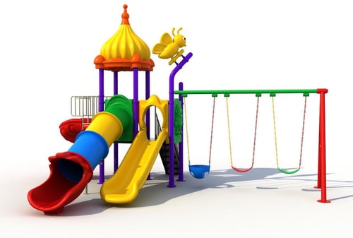 An outdoor children's playset consisting of a dome...